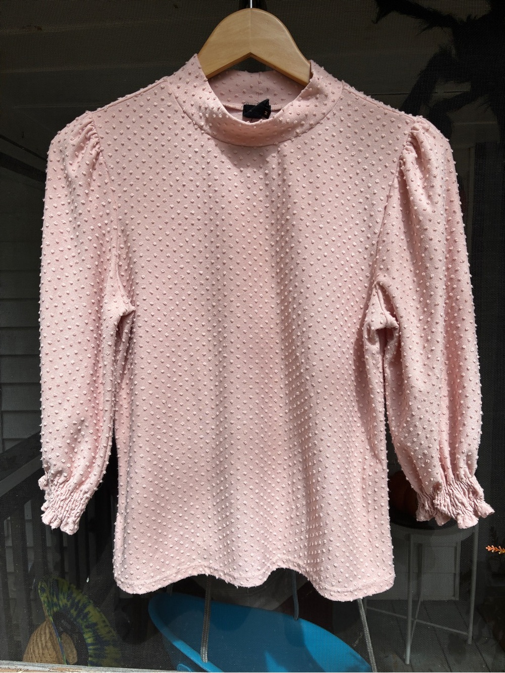 W5 Light Pink Textured Mock Neck Long Sleeve Top